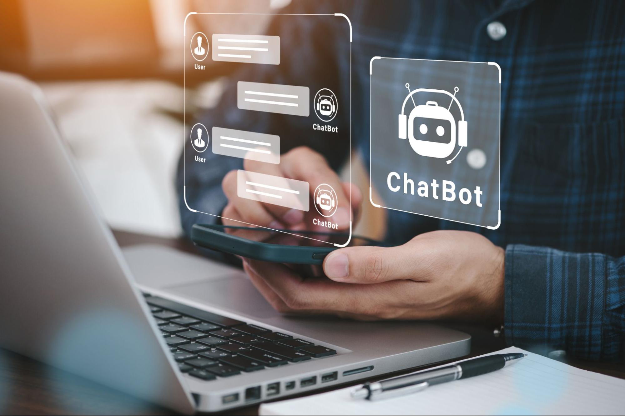 A digital workspace displaying an interactive chat interface design used for automated customer service and continuous lead capture.