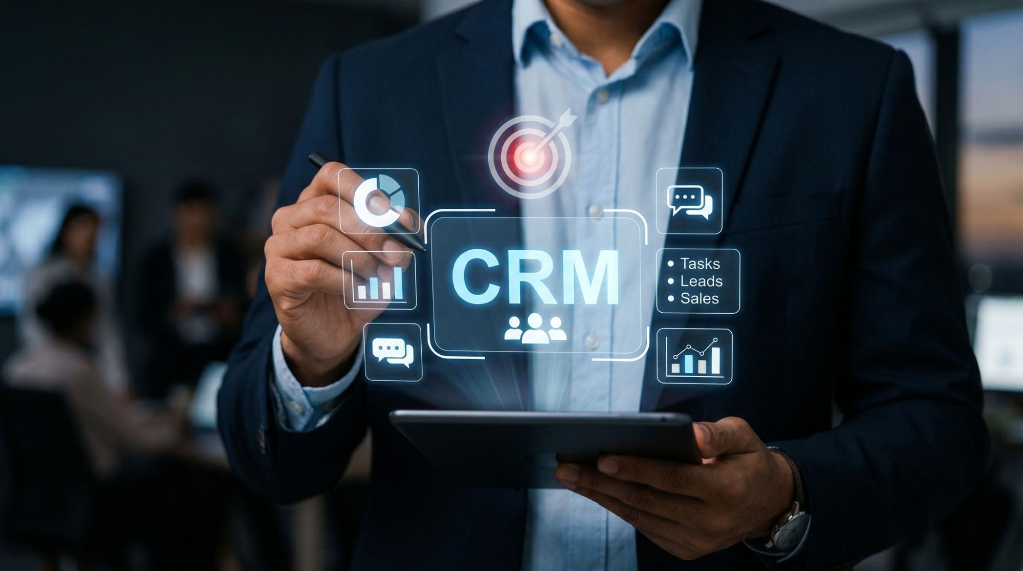 A conceptual visual representation of integrated customer relationship management software streamlining sales pipelines and automating client follow-ups for Florida businesses.